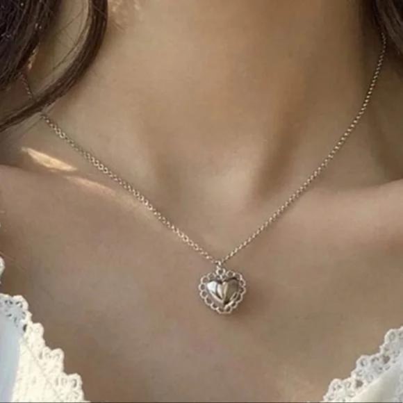 Jewelry - 925 STERLING SILVER LACE HEART NECKLACE, NICE NECKLACE, CUTE NECKLACE
